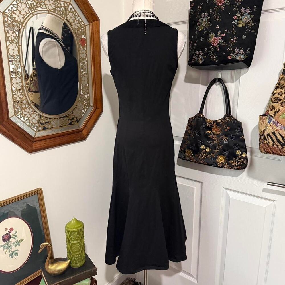 VTG Y2K Express Black Linen & Cotton Blend Sleeveless Mermaid Hem Midi Dress - Picture 5 of 8